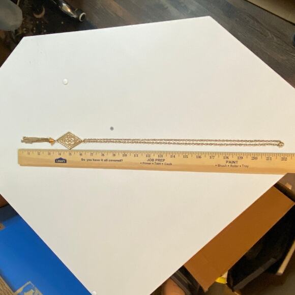 Vintage Gold Tone Pendant Tassel Necklace 22" Double Clasp Costume Jewelry Chain - Picture 8 of 8